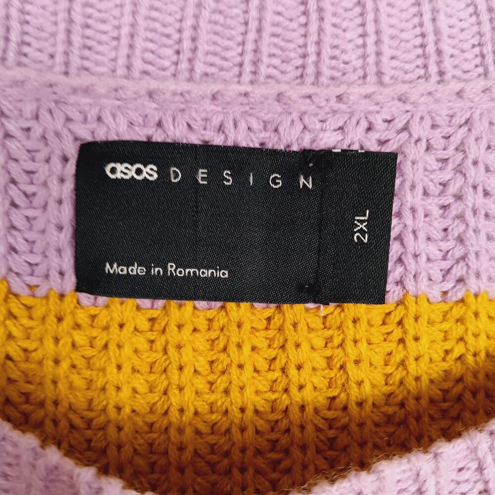 ASOS DESIGNS Rib Knit Colorblock Sweater Lilac Yellow Blue Black - 2XL - Picture 7 of 9